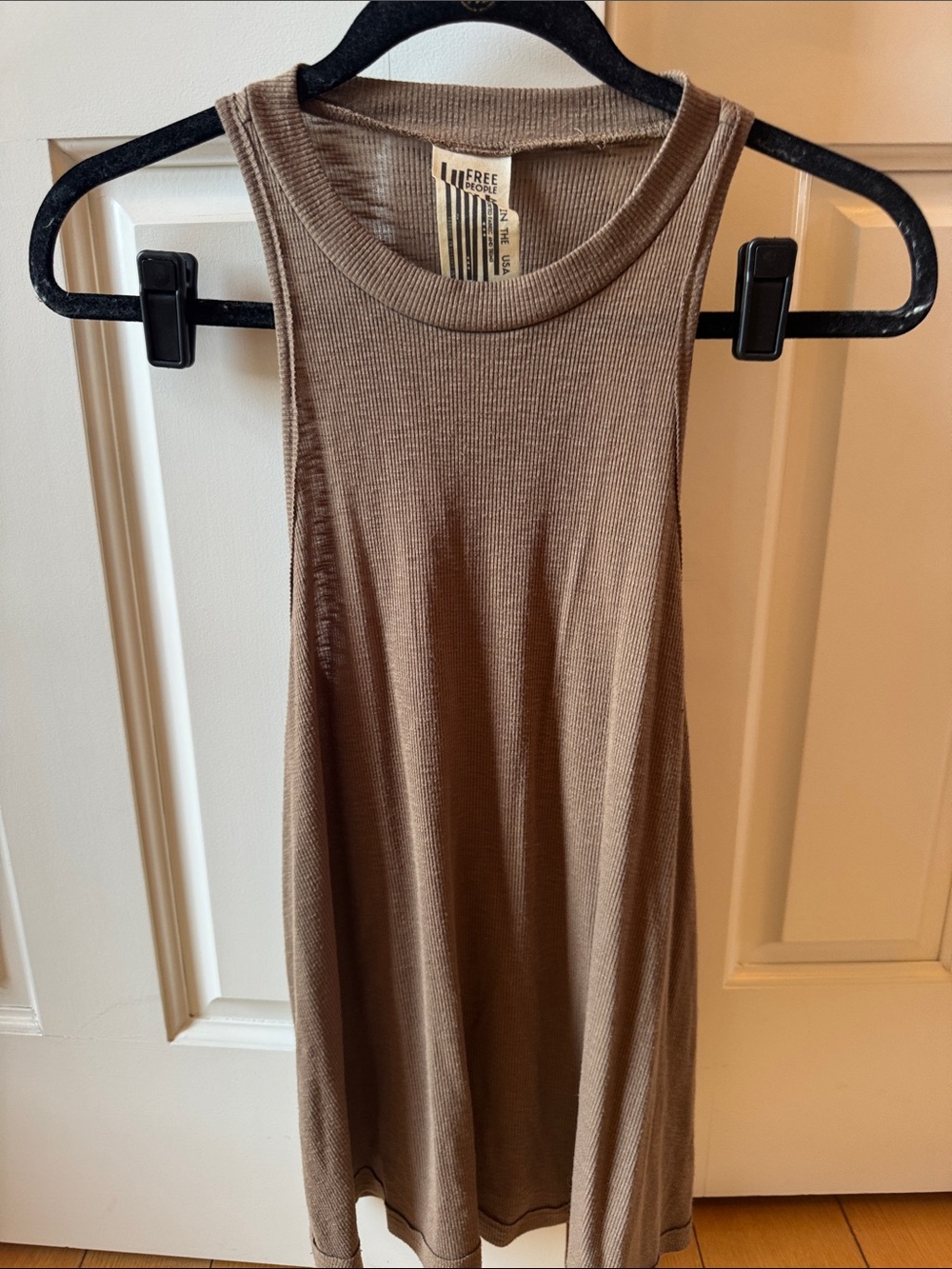 Free People Taupe Ribbed High-Neck Tank